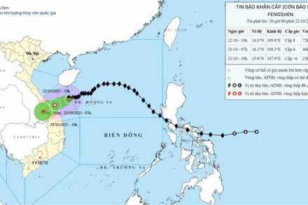 Bản đồ dự báo quỹ đạo và cường độ bão phát lúc 20 giờ ngày 22/10.