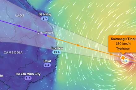 Vị trí bão số 13 lúc 20 giờ 15 phút ngày 5/11. (Ảnh: Zoom Earth)