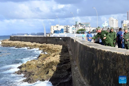 Chủ tịch Cuba Miguel Diaz-Canel thả hoa xuống biển trong buổi lễ tưởng niệm Tư lệnh Camilo Cienfuegos tại Thủ đô Havana ngày 28/10/2025.