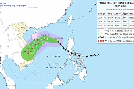 Bản đồ dự báo quỹ đạo và cường độ bão số 12 phát lúc 5 giờ ngày 20/10.