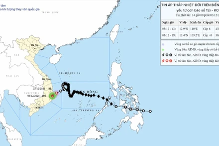 Bản đồ dự báo quỹ đạo và cường độ áp thấp nhiệt đới phát lúc 14 giờ ngày 3/12.