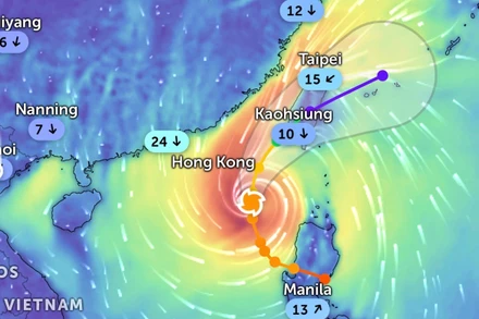 Vị trí bão số 14 lúc 8 giờ 20 phút ngày 11/11. (Ảnh: Zoom Earth)