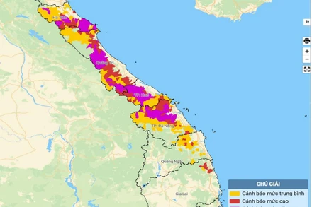 Bản đồ nguy cơ lũ quét, sạt lở đất đá trên các khu vực.