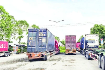 Hàng hóa đang chờ làm thủ tục xuất khẩu tại Cửa khẩu Bình Hiệp, Tây Ninh.