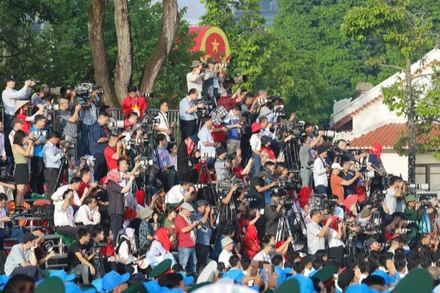 Lực lượng báo chí tác nghiệp tại Lễ kỷ niệm 80 năm Quốc khánh 2/9. (Ảnh: Cục Báo chí)