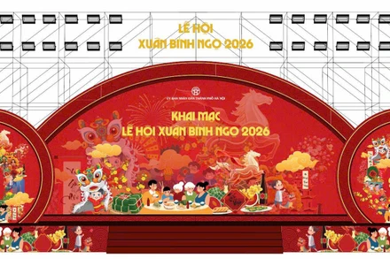 Phối cảnh sân khấu khai mạc Lễ hội Xuân Bính Ngọ 2026 của Hà Nội.