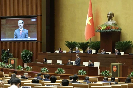 Quang cảnh phiên họp của Quốc hội tại Hội trường Diên Hồng. (Ảnh: ĐĂNG ANH)