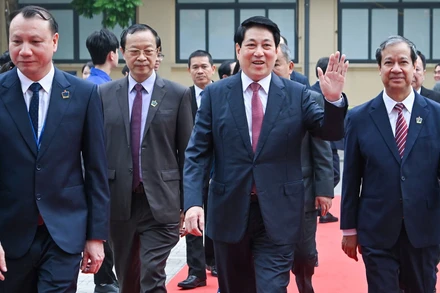 Chủ tịch nước Lương Cường dự Lễ kỷ niệm Ngày Nhà giáo Việt Nam và Đại hội Thi đua yêu nước ngành giáo dục. (Ảnh: Thủy Nguyên)