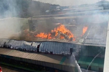 Hỏa hoạn khiến dãy nhà kho bị sập hoàn toàn. 