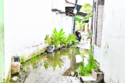 Một đoạn trong khu vực công trình bị ngập, gây bức xúc cho người dân.