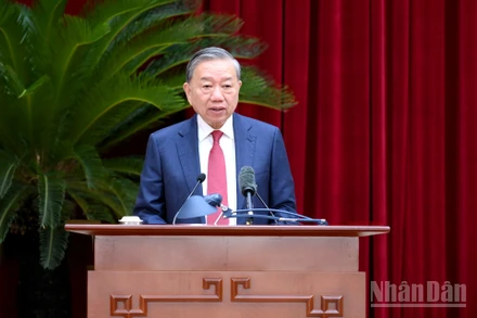 Tổng Bí thư Tô Lâm phát biểu khai mạc Hội nghị lần thứ 14 Ban Chấp hành Trung ương Đảng khóa XIII. (Ảnh: ĐĂNG KHOA)