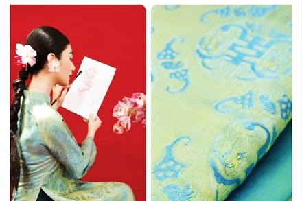 Lụa Nha Xá với chất liệu 100% tơ tằm cùng màu sắc, hoa văn thu hút. Ảnh: Nha Xa Silk