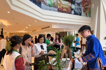 Khách tham quan tại Hội nghị quan tâm gian hàng giới thiệu du lịch y tế thông qua hình thức “chữa lành” từ các điểm du lịch tái tạo không gian Tây Bắc tại Thành phố Hồ Chí Minh.