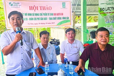 Ông Đoàn Ngọc Thân, Giám đốc Trung tâm Khuyến nông và Dịch vụ nông nghiệp Hậu Giang, thành phố Cần Thơ đánh giá hiệu quả mô hình.