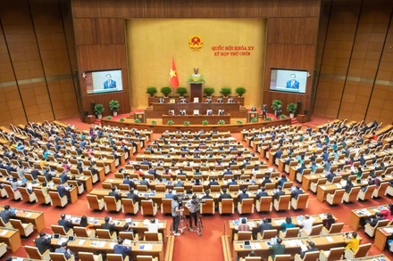 Phiên họp toàn thể ở hội trường tại Kỳ họp thứ 10, Quốc hội khóa XV. (Ảnh: DUY LINH)