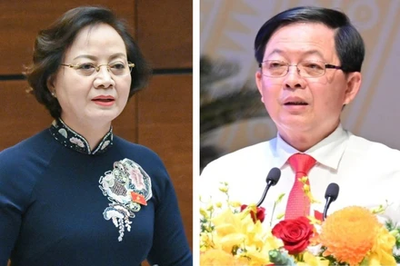 Hai tân Phó Thủ tướng Chính phủ: Phạm Thị Thanh Trà và Hồ Quốc Dũng. (Ảnh: Văn Toản)