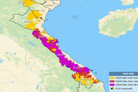 Bản đồ nguy cơ lũ quét, sạt lở đất đá trên các khu vực. (Nguồn: Trung tâm Dự báo khí tượng thủy văn quốc gia)