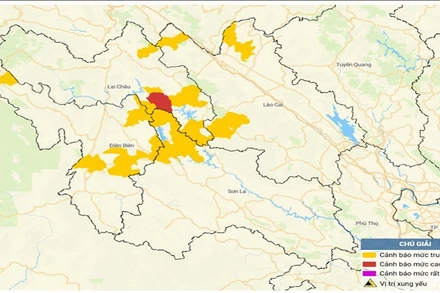 Bản đồ nguy cơ lũ quét, sạt lở đất đá trên các khu vực.