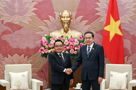Chủ tịch Quốc hội Trần Thanh Mẫn và Chủ tịch Kiểm toán Lào Viengthavisone Thephachanh.
