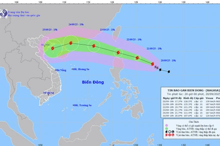 Bản đồ dự báo quỹ đạo và cường độ bão Ragasa phát lúc 20 giờ ngày 20/9.