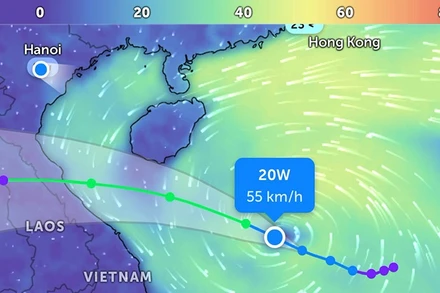 Vị trí áp thấp nhiệt đới lúc 6 giờ 55 phút. (Ảnh: Zoom Earth).