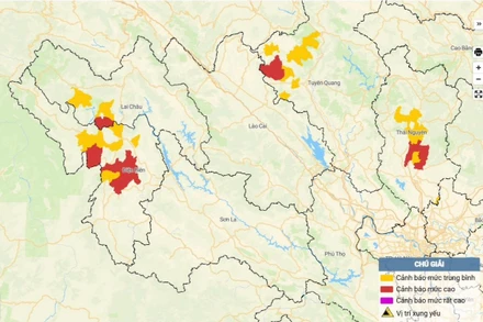 Bản đồ nguy cơ lũ quét, sạt lở đất đá trên các khu vực.