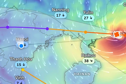 Vị trí tâm bão số 9 lúc 15 giờ 30 phút ngày 24/9. (Ảnh: Zoom Earth)