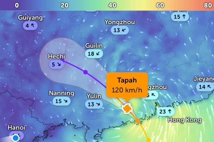 Vị trí bão số 7 lúc 11 giờ 50 phút. (Ảnh: Zoom Earth)