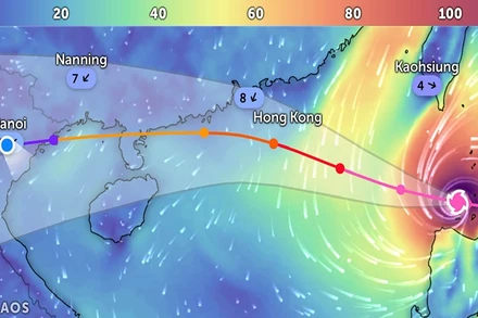 Vị trí siêu bão Ragasa lúc 14 giờ 30 phút ngày 22/9. (Ảnh: Zoom Earth)