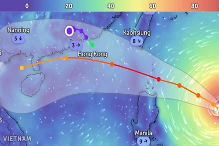 Vị trí bão Ragasa lúc 16 giờ. (Ảnh: Zoom Earth)