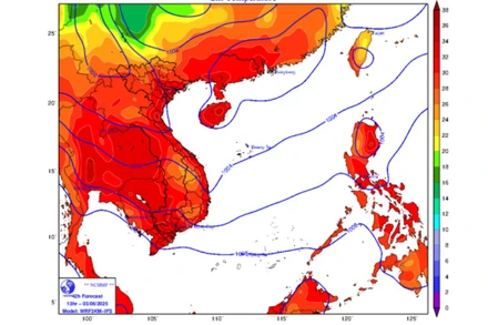 Bản đồ dự báo nhiệt độ cao nhất trong 24 giờ tới.