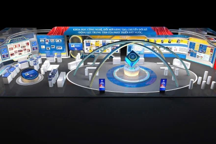 Phối cảnh khu triển lãm thành tựu khoa học, công nghệ, đổi mới sáng tạo và chuyển đổi số do Bộ Khoa học và Công nghệ chủ trì. (Ảnh: MAI HÀ)