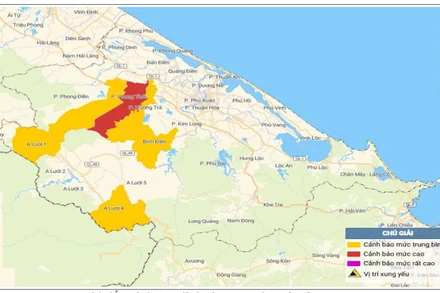 Bản đồ nguy cơ lũ quét, sạt lở đất đá trên các khu vực thành phố Huế.