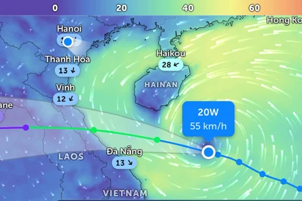 Vị trí áp thấp nhiệt đới lúc 14 giờ 50 phút. (Ảnh: Zoom Earth).