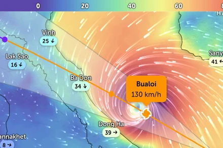 Vị trí bão số 10 lúc 15 giờ ngày 28/9. (Ảnh: Zoom Earth)