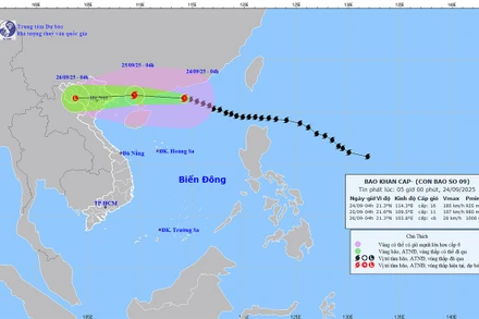  Bản đồ dự báo quỹ đạo và cường độ bão số 9 phát lúc 5 giờ ngày 24/9.