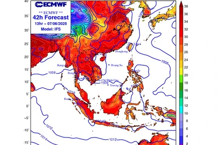 Bản đồ dự báo nhiệt độ cao nhất trong 24 giờ tới.