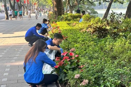 Phong trào "Ngày chủ nhật xanh" của tuổi trẻ Hoàn Kiếm góp phần làm cho Thủ đô sạch, đẹp hơn.