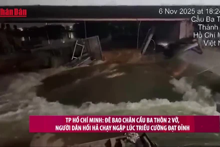 [Video] TP Hồ Chí Minh: Đê bao chân cầu Ba Thôn 2 vỡ, người dân hối hả chạy ngập lúc triều cường đạt đỉnh