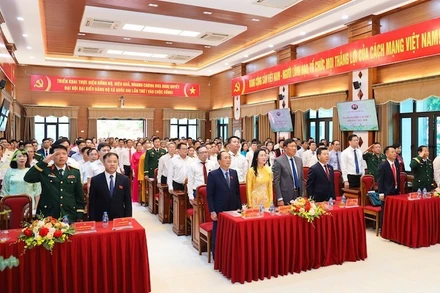 Các đại biểu thực hiện nghi thức chào cờ.