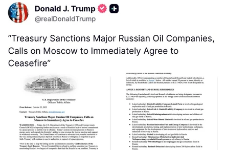 Tổng thống Mỹ Donald Trump viết trên mạng xã hội Truth về lệnh trừng phạt mới nhắm vào Nga.