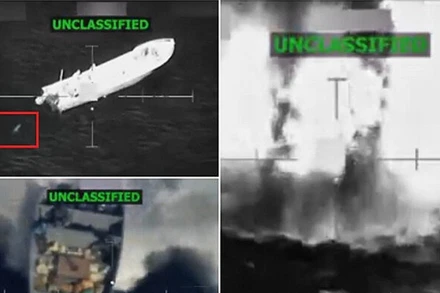 Một chiếc thuyền được cho là do các băng đảng ma túy điều hành ở phía Đông Thái Bình Dương sau khi bị trúng đòn không kích của Mỹ. (Nguồn: White House)