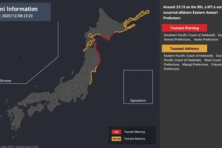 Cảnh báo sóng thần được ban bố tại Nhật Bản trong ngày 8/12.