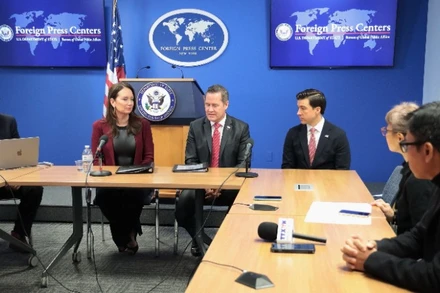 Quang cảnh buổi gặp gỡ báo chí nước ngoài tại New York của Bộ Nông nghiệp Mỹ. (Ảnh: Lê Hoàng/TTXVN)