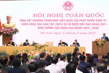 Hội nghị toàn quốc tổng kết Chương trình mục tiêu quốc gia phát triển kinh tế-xã hội vùng đồng bào dân tộc thiểu số . (Ảnh: Trần Hải) 