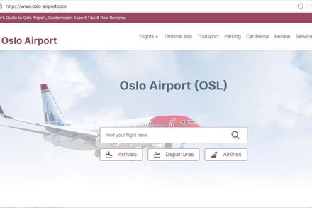 Website của sân bay Oslo, Na Uy. (ẢNH CHỤP MÀN HÌNH)