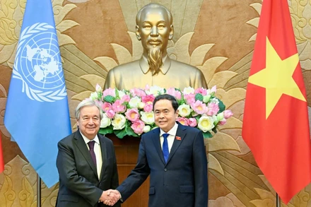 Chủ tịch Quốc hội Trần Thanh Mẫn và Tổng Thư ký Liên hợp quốc Antonio Guterres. (Ảnh: DUY LINH)