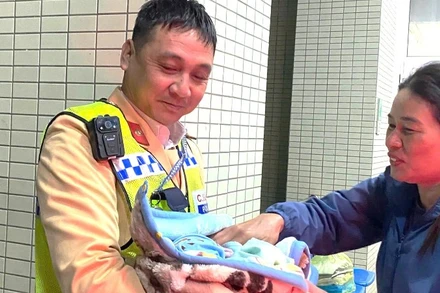 Chiến sĩ cảnh sát giao thông hỗ trợ sản phụ sinh con an toàn ngay trên xe ô-tô. 