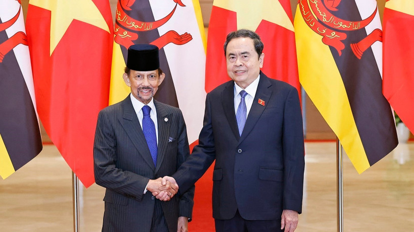 Chủ tịch Quốc hội Trần Thanh Mẫn hội kiến Quốc vương Brunei Darussalam Haji Hassanal Bolkiah. (Ảnh: DOÃN TẤN/TTXVN)