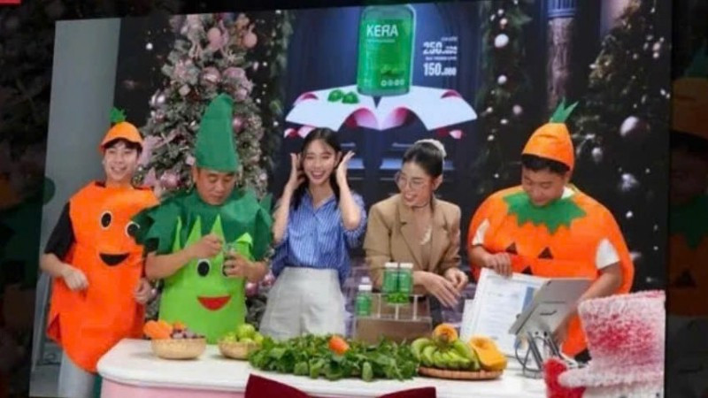 Một cảnh quảng cáo sản phẩm sai phạm trong vụ án liên quan Hằng Du Mục, Quang Linh Vlogs và Hoa hậu Thùy Tiên.